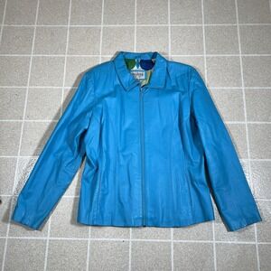 Wilson's Leather Maxima Jacket Womens XL Blue Biker Y2K Vintage Full Zip